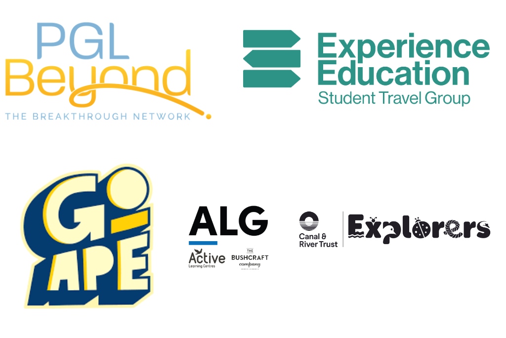 Selection of logos including: PGL Beyond. Experience Education, Go Ape, Active Learning Group, Canal and River Trust Explorers